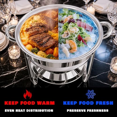 Chafing Dishes for Buffet, 4 Pack 7QT Round Silver, Pre-Assembled Stands in Silver, alternate view 6