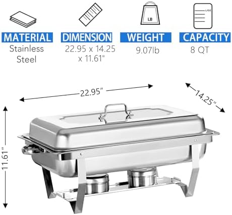 Chafing Dishes for Buffet 4 Pack 8QT Buffet Servers and Warmers in Silver, alternate view 3