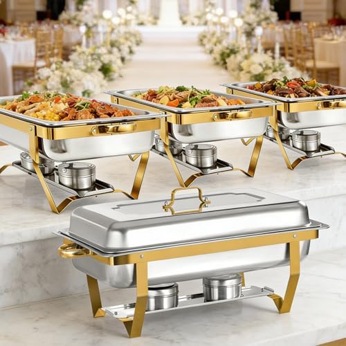 Chafing Dishes for Buffet 4 Pack 8QT Gold Buffet Warmers Sets