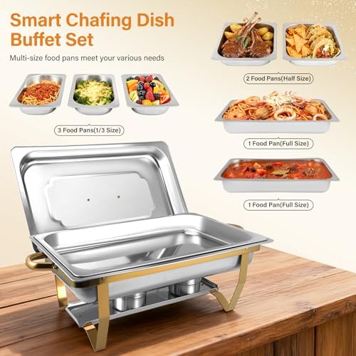 Chafing Dishes for Buffet 4 Pack, 8Qt [Multi-Size Food Pans] High Grade Chafing Dish Buffet Set Rolled-Edge, alternate view 4