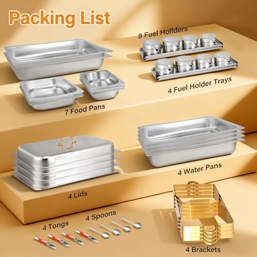 Chafing Dishes for Buffet 4 Pack, 8Qt [Multi-Size Food Pans] High Grade Chafing Dish Buffet Set Rolled-Edge, alternate view 5