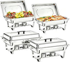 Chafing Dishes for Buffet, 4 Pack 9 Quart Stainless Steel Chafer Set in Sliver