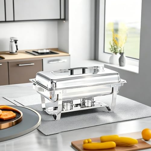 Chafing Dishes for Buffet, 4 Pack 9 Quart Stainless Steel Chafer Set in Sliver, alternate view 3