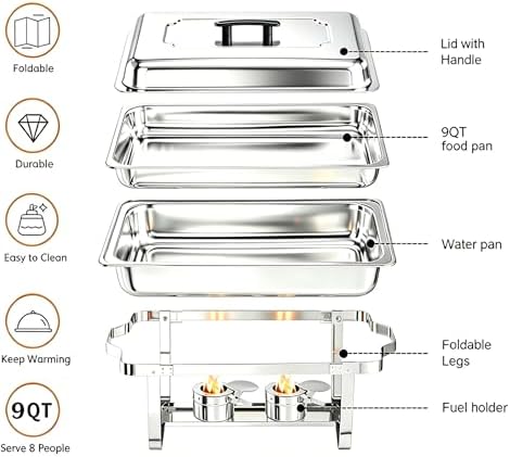 Chafing Dishes for Buffet, 4 Pack 9 Quart Stainless Steel Chafer Set in Sliver, alternate view 5