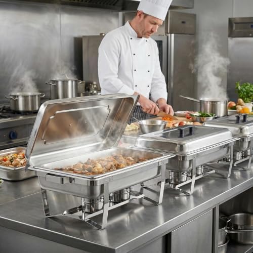 Chafing Dishes for Buffet, 4 Pack 9 Quart Stainless Steel Chafer Set in Sliver, alternate view 6