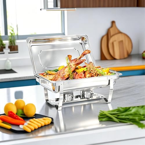 Chafing Dishes for Buffet, 4 Pack 9 Quart Stainless Steel Chafer Set in Sliver, alternate view 7