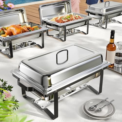 Chafing Dishes for Buffet 4 Pack, 9QT Chafing Dish High Grade Stainless Steel Chafer Complete Set, Steel Handle