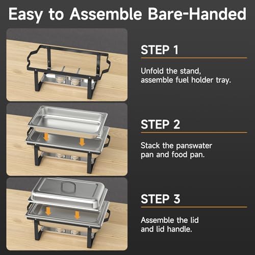Chafing Dishes for Buffet 4 Pack, 9QT Chafing Dish High Grade Stainless Steel Chafer Complete Set, Steel Handle, alternate