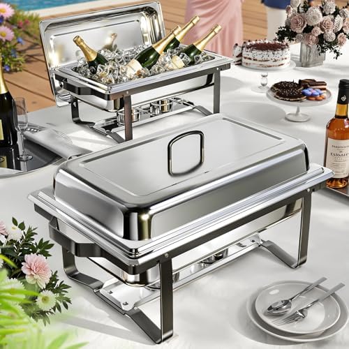 Chafing Dishes for Buffet 4 Pack, 9QT Chafing Dish High Grade Stainless Steel Chafer Complete Set, Steel Handle