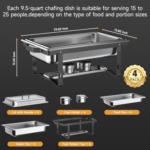 Chafing Dishes for Buffet 4 Pack, 9QT Chafing Dish High Grade Stainless Steel Chafer Complete Set, Steel Handle, alternate