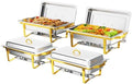 Chafing Dishes for Buffet 4 Pack, 9QT Chafing Dishes [Elegant Gold & Silver] with Rolled-Edge Design, Catering