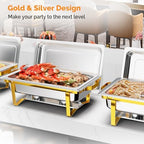 Chafing Dishes for Buffet 4 Pack, 9QT Chafing Dishes [Elegant Gold & Silver] with Rolled-Edge Design, Catering, alternate