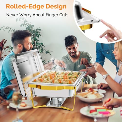 Chafing Dishes for Buffet 4 Pack, 9QT Chafing Dishes [Elegant Gold & Silver] with Rolled-Edge Design, Catering, alternate