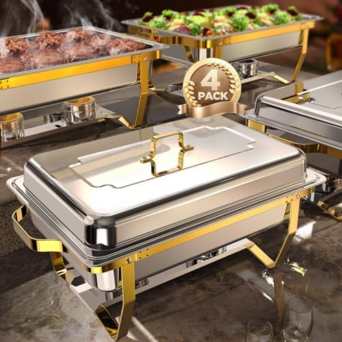 Chafing Dishes for Buffet 4 Pack, 9QT [Elegant Gold and Silver Colors] Food Warmers for Parties Buffet [Sturdy