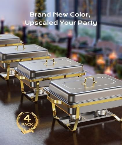 Chafing Dishes for Buffet 4 Pack, 9QT [Elegant Gold and Silver Colors] Food Warmers for Parties Buffet [Sturdy, alternate