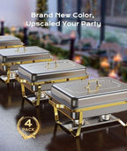 Chafing Dishes for Buffet 4 Pack, 9QT [Elegant Gold and Silver Colors] Food Warmers for Parties Buffet [Sturdy, alternate