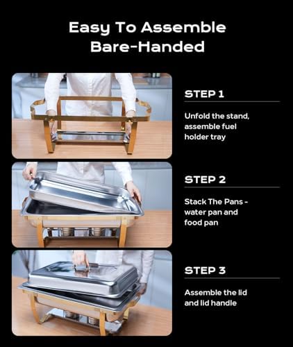 Chafing Dishes for Buffet 4 Pack, 9QT [Elegant Gold and Silver Colors] Food Warmers for Parties Buffet [Sturdy, alternate