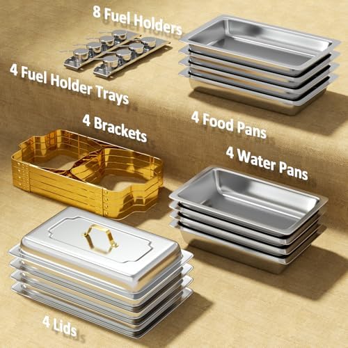 Chafing Dishes for Buffet, 4 Pack 9QT [Elegant Gold and Silver Colors] Stainless Steel Chafing Dish Buffet Set, alternate