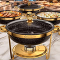 Chafing Dishes for Buffet, 4 Pack 9QT Gold Buffet Display Set, Granite-Coated Round Stainless Steel Food Warmers