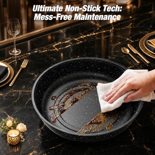 Chafing Dishes for Buffet, 4 Pack 9QT Gold Buffet Display Set, Granite-Coated Round Stainless Steel Food Warmers, alternate