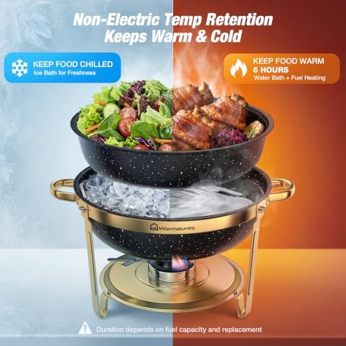Chafing Dishes for Buffet, 4 Pack 9QT Gold Buffet Display Set, Granite-Coated Round Stainless Steel Food Warmers, alternate