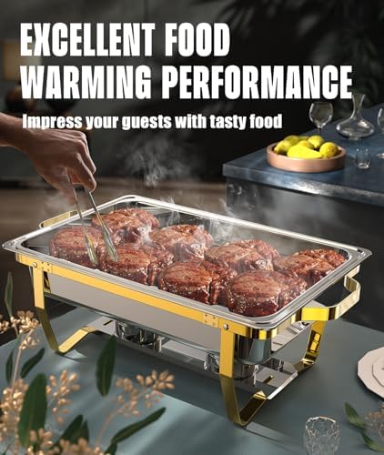 Chafing Dishes for Buffet 4 Pack, 9QT [No Fingers Cut] Roll Edge Designed Chafing Dish Buffet Set [Mirror-Like, alternate