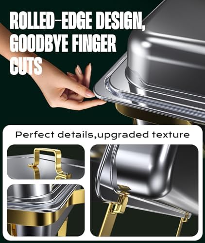 Chafing Dishes for Buffet 4 Pack, 9QT [No Fingers Cut] Roll Edge Designed Chafing Dish Buffet Set [Mirror-Like, alternate