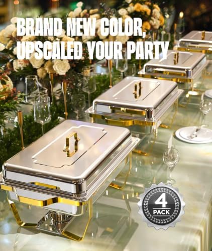 Chafing Dishes for Buffet 4 Pack, 9QT [No Fingers Cut] Roll Edge Designed Chafing Dish Buffet Set [Mirror-Like, alternate