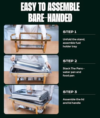 Chafing Dishes for Buffet 4 Pack, 9QT [No Fingers Cut] Roll Edge Designed Chafing Dish Buffet Set [Mirror-Like, alternate