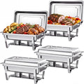 Chafing Dishes for Buffet, 4 Pack 9QT Stainless Steel Chafing Dish Set in Silver