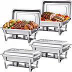 Chafing Dishes for Buffet, 4 Pack 9QT Stainless Steel Chafing Dish Set in Silver