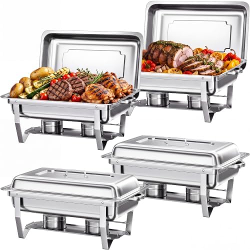 Chafing Dishes for Buffet, 4 Pack 9QT Stainless Steel Chafing Dish Set in Silver