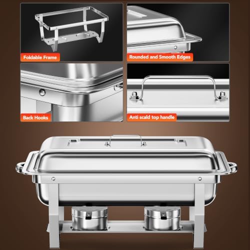 Chafing Dishes for Buffet, 4 Pack 9QT Stainless Steel Chafing Dish Set in Silver, alternate view 5