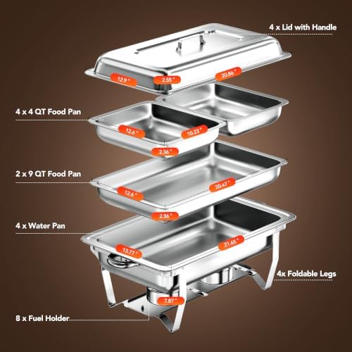 Chafing Dishes for Buffet, 4 Pack 9QT Stainless Steel Chafing Dish Set in Silver, alternate view 7