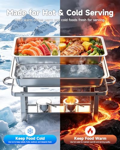 Chafing Dishes for Buffet, 4 Pack 9QT Stainless Steel Rectangular Buffet Servers and Warmers, Buffet Warmer Set, alternate