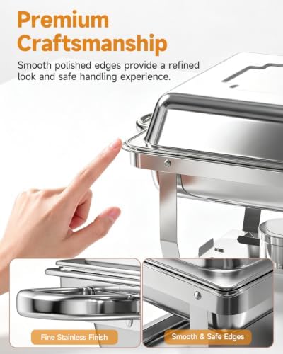Chafing Dishes for Buffet, 4 Pack 9QT Stainless Steel Rectangular Buffet Servers and Warmers, Buffet Warmer Set, alternate