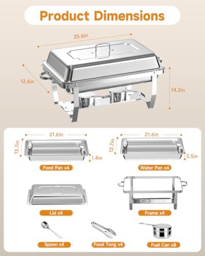 Chafing Dishes for Buffet, 4 Pack 9QT Stainless Steel Rectangular Buffet Servers and Warmers, Buffet Warmer Set, alternate