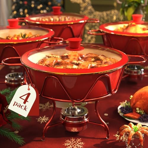 Chafing Dishes for Buffet 4 Pack, [Enameled, Redefined] Food Warmers for Parties Buffet [Water-Free Heating