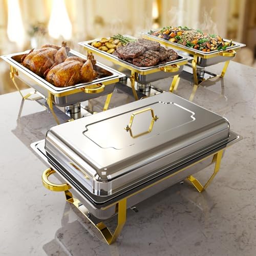 Chafing Dishes for Buffet 4 Pack, High Grade Chafing Dish Buffet Set in Gold-silver 4 Pack