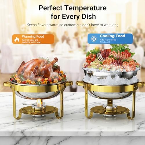 Chafing Dishes for Buffet 4 Pack, Round Stainless Steel Chafing Dish Set, alternate view 4