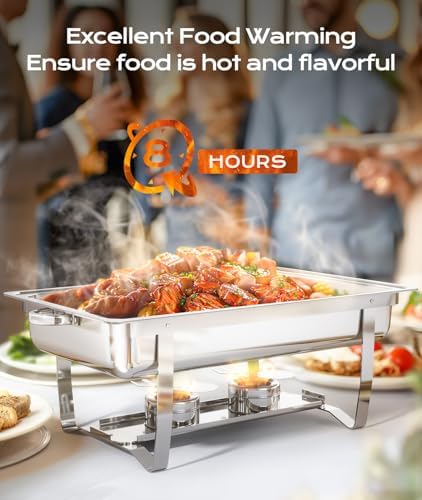 Chafing Dishes for Buffet 4 Pack, [Ultrasonic Mirror Polishing] Chafing Dish Buffet Set 9QT, [Rolled Edge Finger, alternate
