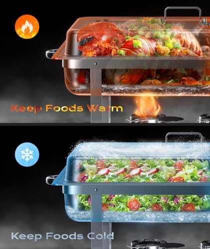 Chafing Dishes for Buffet 4 Pack, [Ultrasonic Mirror Polishing] Chafing Dish Buffet Set 9QT, [Rolled Edge Finger, alternate
