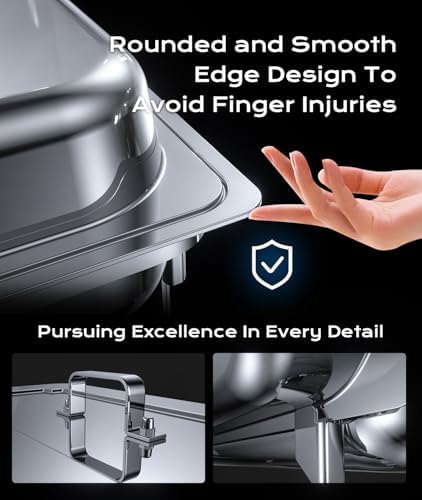 Chafing Dishes for Buffet 4 Pack, [Ultrasonic Mirror Polishing] Chafing Dish Buffet Set 9QT, [Rolled Edge Finger, alternate
