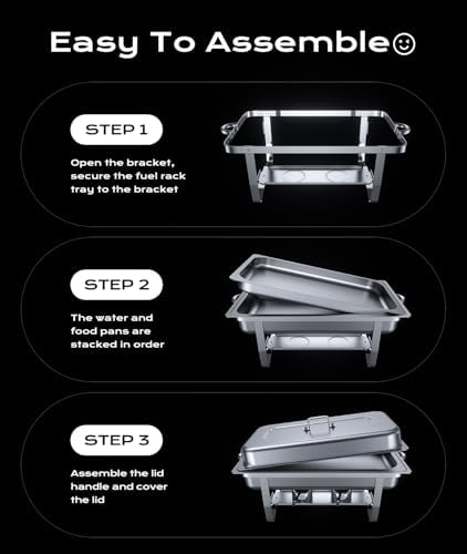 Chafing Dishes for Buffet 4 Pack, [Ultrasonic Mirror Polishing] Chafing Dish Buffet Set 9QT, [Rolled Edge Finger, alternate