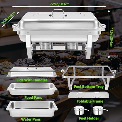 Chafing Dishes for Buffet 5 Pack, 9 QT Full Pan Stainless Steel, alternate view 2