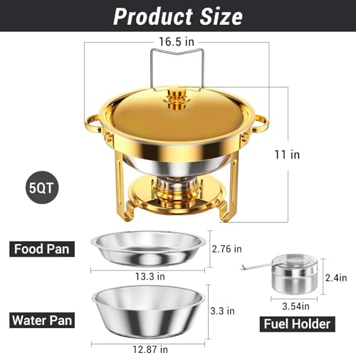 Chafing Dishes for Buffet 5 Qt Food Warmers 4 PACK (Gold) in Gold, alternate view 3