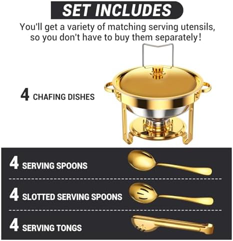 Chafing Dishes for Buffet 5 Qt Food Warmers 4 PACK (Gold) in Gold, alternate view 4