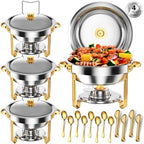 Chafing Dishes for Buffet 5 Qt Food Warmers 4 PACK (Half Gold)