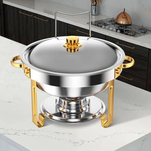 Chafing Dishes for Buffet 5 Qt Food Warmers 4 PACK (Half Gold), alternate view 2