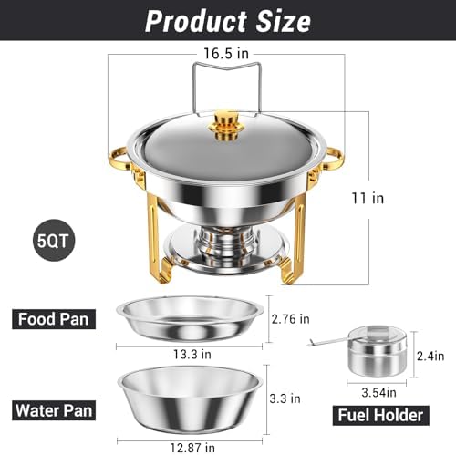 Chafing Dishes for Buffet 5 Qt Food Warmers 4 PACK (Half Gold), alternate view 3